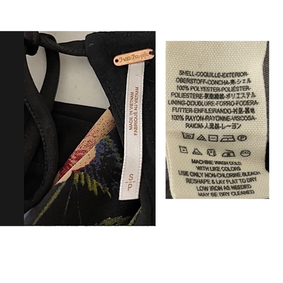 Free People Fit Flare Short Black Open Back Bell Sleeve Floral Dress Size S - Picture 12 of 13